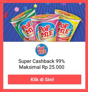 PopMie Super Cashback 99% maks. Rp 25rb