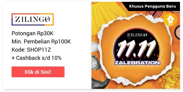 Zilingo potongan Rp30K + cashback s/d 20%