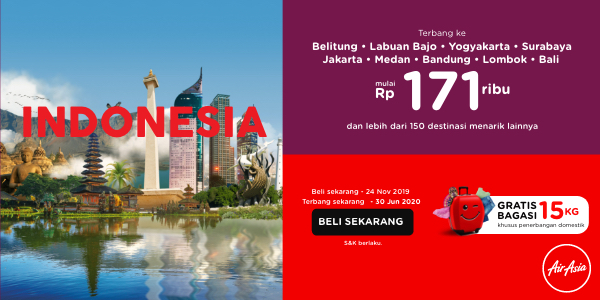 Rute domestik AirAsia mulai Rp171rb + Cashback 300rb