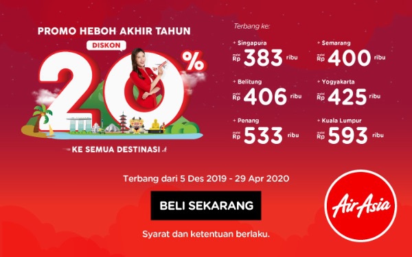 AirAsia promo heboh akhir tahun diskon 20% mulai Rp 383ribu