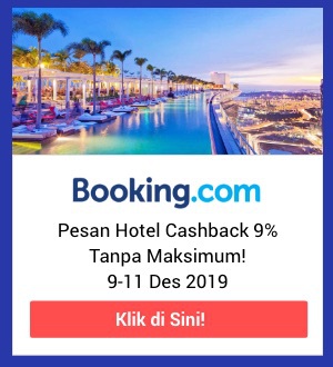 Pesan hotel di Booing.com cashback lebih besar 9%