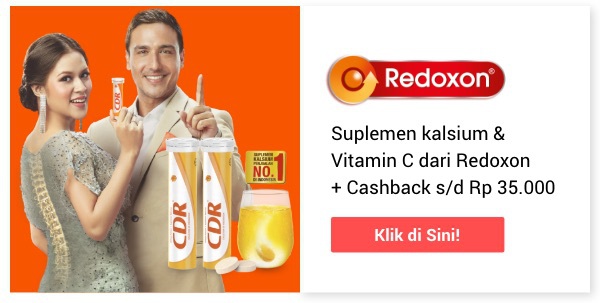 Suplemen kalsium & Vitamin C dari Redoxon + Cashback s/d Rp 35.000