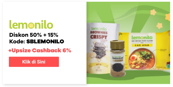 Lemonilo Diskon 50% + 15% + Upsize Cashback 6%