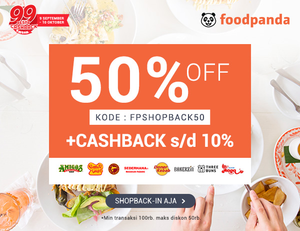 Promo Foodpanda - Ekstra Diskon 50% OFF (KODE: FPSHOPBACK50)