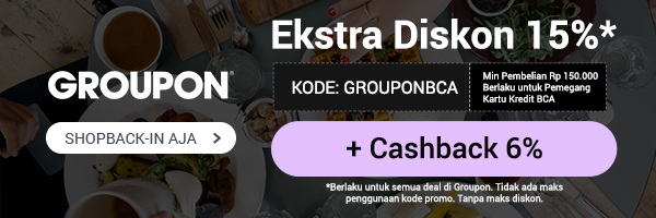 Promo Groupon - Diskon 15 untuk Pemegang Kartu Kredit BCA (KODE: GROUPONBCA)