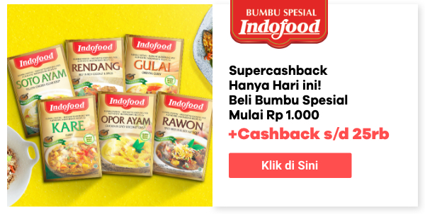 Bumbu Spesial Indofood + Supercashback hanya hari ini! Mulai Rp 1.000 + Cashback s/d Rp 25.000