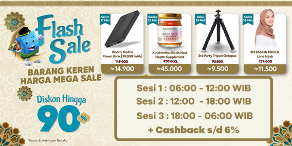 Blibli Flash Sale s/d 90% 3x Sehari + Cashback s/d 6%