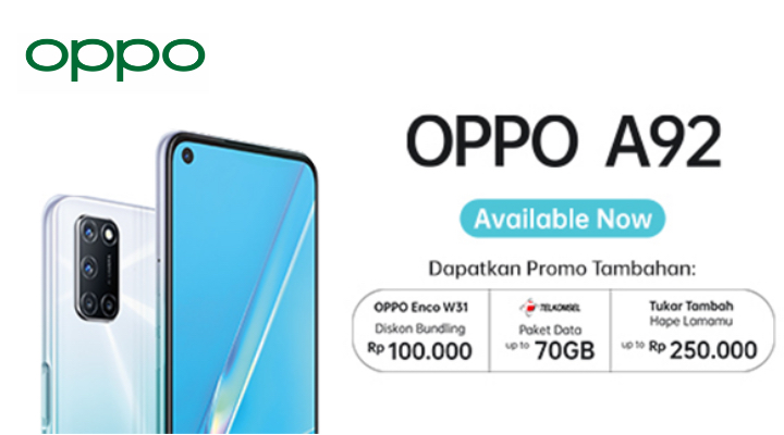 Promo OPPO A92 Beli & Dapatkan paket data up to 70 GB
