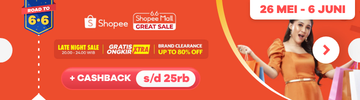 Shopee 6.6 Late Night Sale | Gratis Ongkir Xtra | Brand Clearance Up To 80% + Cashback s/d 25rB