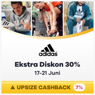 17-21 Juni Adidas Ekstra Diskon 30% + Upsize Cashback 7%