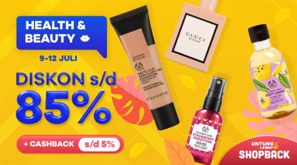 ShopBack Healt & Beauty Day Diskon s/d 85% + Cashback 5%