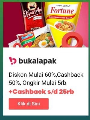 Bazar Heboh Diskon mulai 60% | Cashback Bukalapak 50% | Ongkir Mulai 5rb + Cashback s/d 25rb