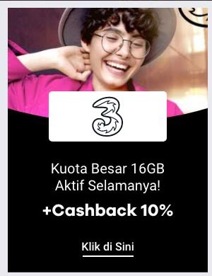 Kuota Besar 16GB Aktif Selamanya! + Cashback 10%