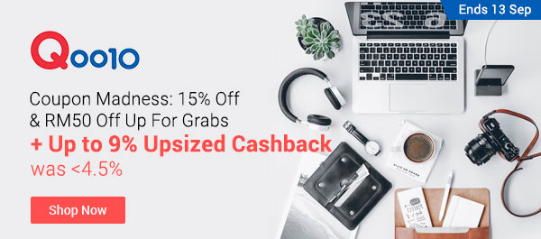 Qoo10 Coupon Madness: 15% off and RM50 Off up for grabs + up to 9% cashback (was up to 4.5%)