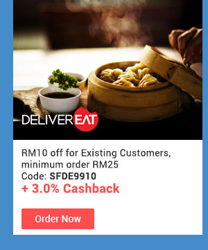 DeliverEat RM10 off for Existing Customers, minimum order RM25.  + 3.0% Cashback Code: SFDE9910