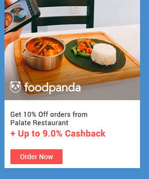 Foodpanda Get 10% Off orders from Palate Restaurant.  + Up to 9.0% Cashback