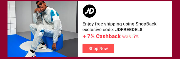 JD Sports Enjoy free shipping using ShopBack exclusive code JDFREEDEL8 + 7% Cashback (was 5%)