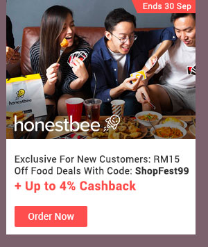 Honestbee Exclusive For New Customers: RM15 Off Food Deals With Code! Code: ShopFest99 + Up to 4% Cashback